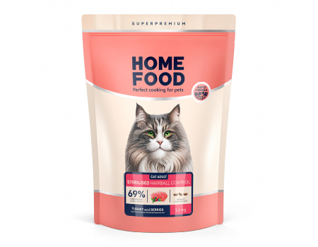 Home Food Корм CAT ADULT Hairball Control для стерилізованих "Індичка та ягоди" (1,6 кг)