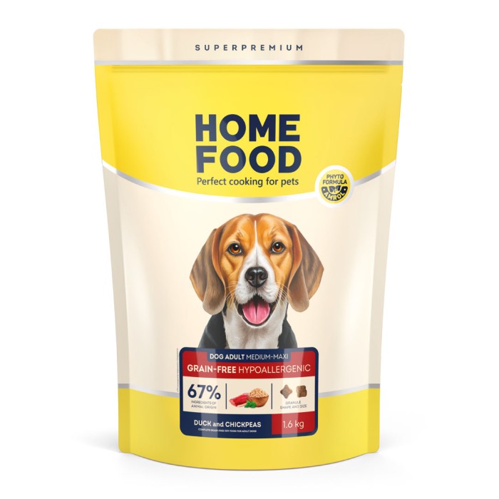 Home Food Корм DOG ADULT MEDIUM/MAXI Беззерновий гіпоалергенний «М'ясо качки з нутом» (1,6 кг)