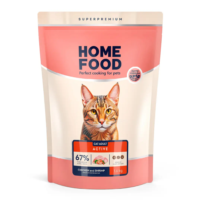 Home Food Корм CAT ADULT Для активних «Курочка та креветка» (1,6 кг)