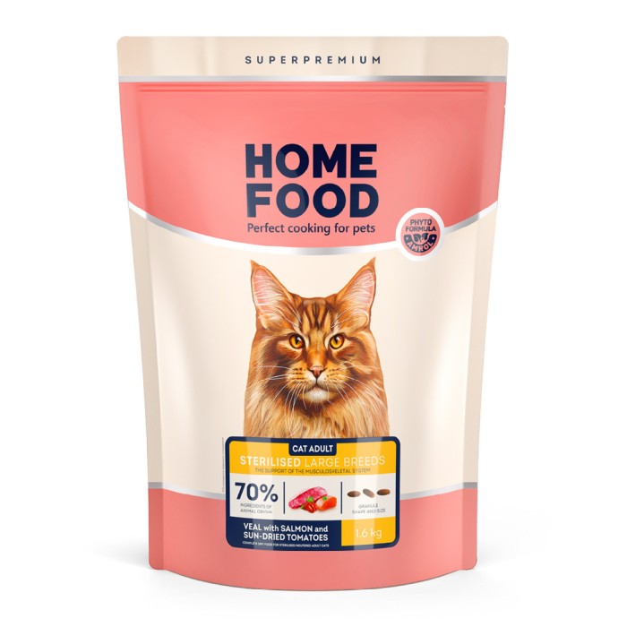Home Food Корм CAT ADULT для великих порід ТЕЛЯТИНА З ЛОСОСЕМ ТА В'ЯЛЕНИМИ ТОМАТАМИ (1,6 кг)