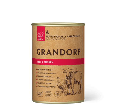 Вологий корм Grandorf, для дорослих собак з яловичиною та індичкою, 400 г