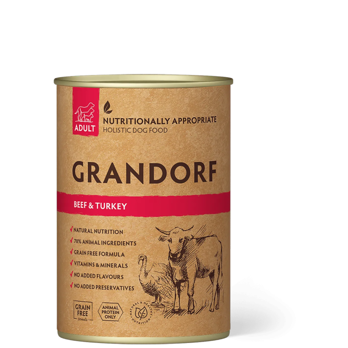 Вологий корм Grandorf, для дорослих собак з яловичиною та індичкою, 400 г
