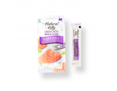 Крем-снек Natural Kitty Treat Salmon Puree, пюре з лосося, шкіра та шерсть, 4х12 г