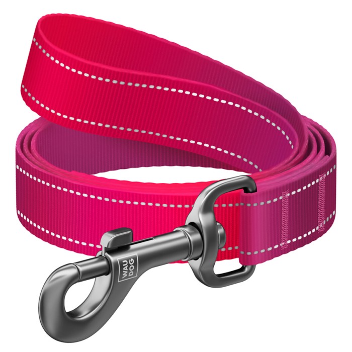 Повідець для собак WAUDOG Nylon Mono, світловідбивний, M, Ш 20 мм, Д 122 см рожевий