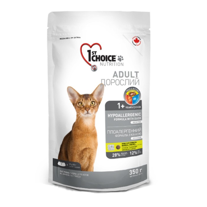 Сухой корм для кошек 1st Choice Adult Hypoallergenic, диетический, беззерновой, утка, 0,35 кг