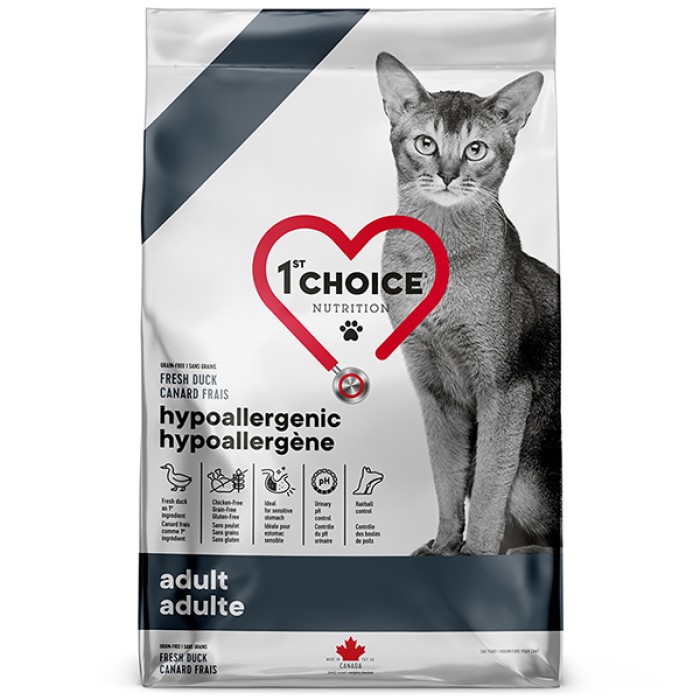 Сухой корм для кошек 1st Choice Adult Hypoallergenic, диетический, беззерновой, утка, 5.44 кг