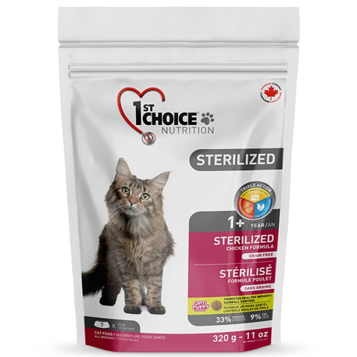 1st Choice Sterilized Chicken ФЕСТ ЧОЙС СТЕРІЛАЙЗИД КУРКА сухий суперпреміум корм для кастрованих котів та стерилізованих кішок 0.32 кг.
