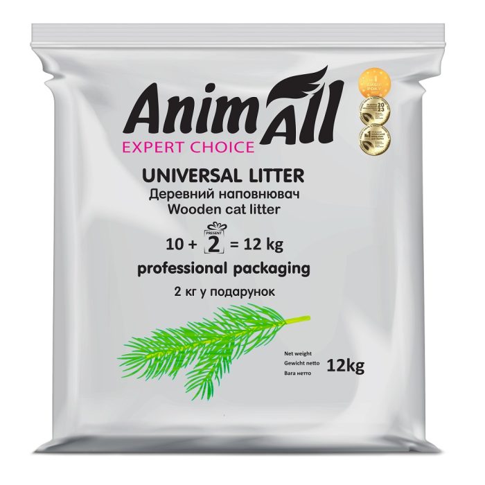 AnimAll Дерев'яний наповнювач для котячого туалету, 12кг