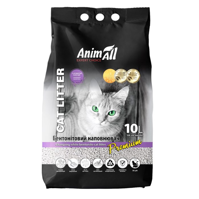 Белый бентонитовый наполнитель AnimAll (Анималл) Cat litter Premium – с ароматом лаванды, 10 л