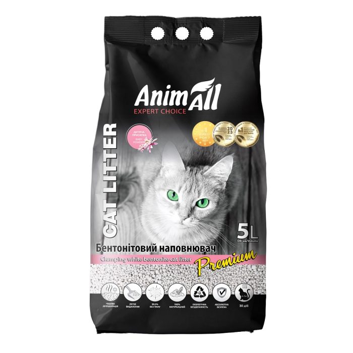 AnimAll Наполнитель бентонитовый, белый, с ароматом детской присыпки 5л