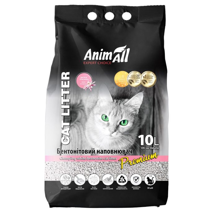 AnimAll Наполнитель бентонитовый, белый, с ароматом детской присыпки 10л