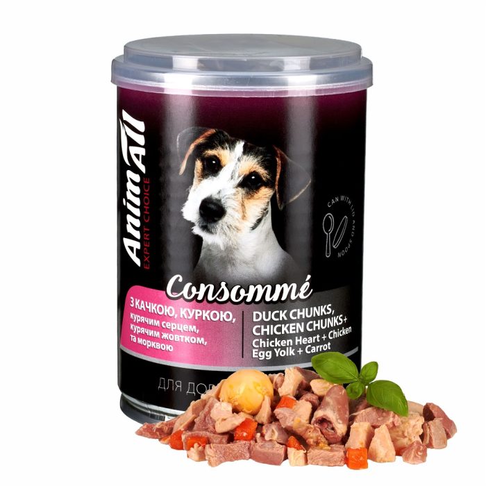 Animall вологий корм для собак Консоме з качкою, куркою, курячим серцем та курячим жовтком, 375 г