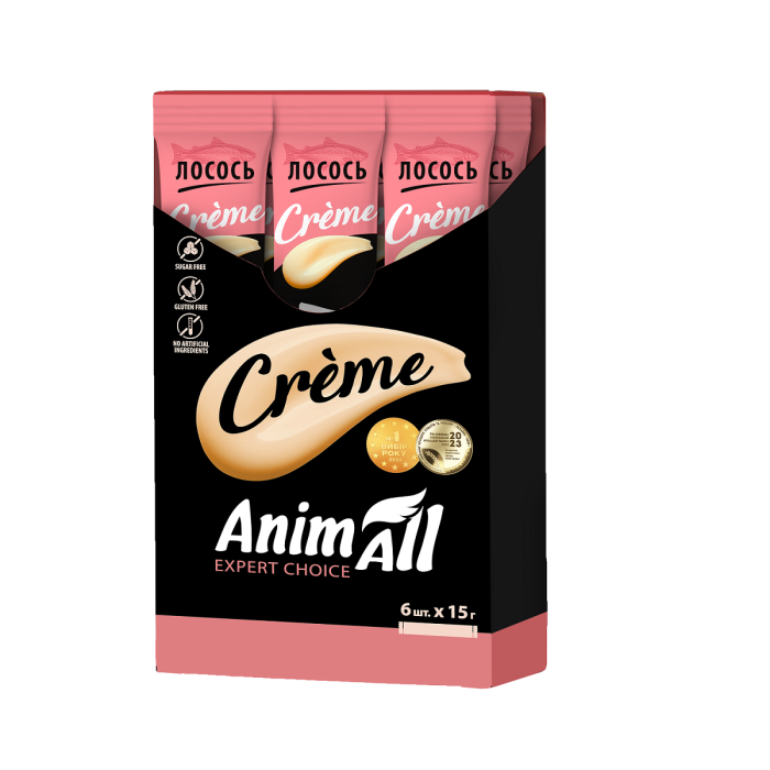 Лакомство для кошек AnimAll Crème, со вкусом лосося, 15 г х 6 шт