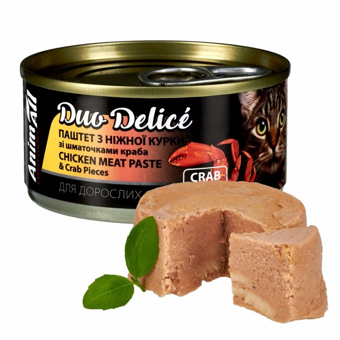 Animall вологий корм для котів. Duo Delice. Паштет з курки зі шматочками краба 80 г