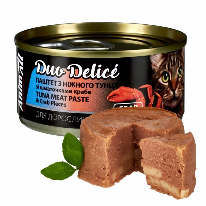 Animall вологий корм для котів. Duo Delice. Паштет з тунця зі шматочками краба 80 г