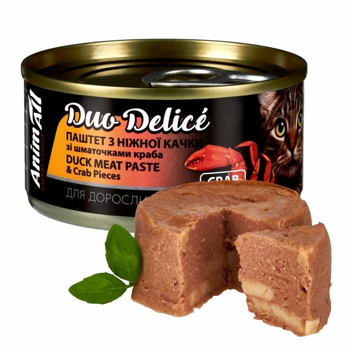 Animall вологий корм для котів. Duo Delice. Паштет з качки зі шматочками краба 80 г