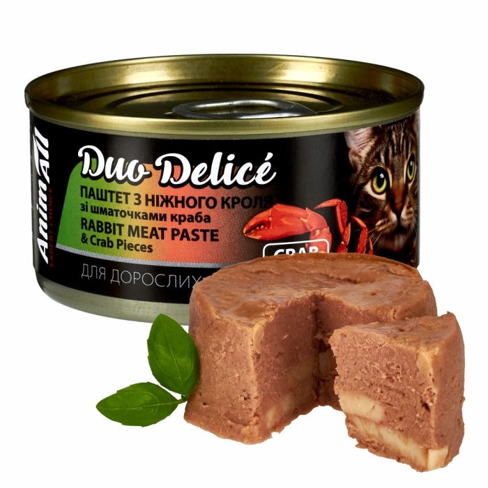 Animall вологий корм для котів. Duo Delice. Паштет з кроля зі шматочками краба 80 г
