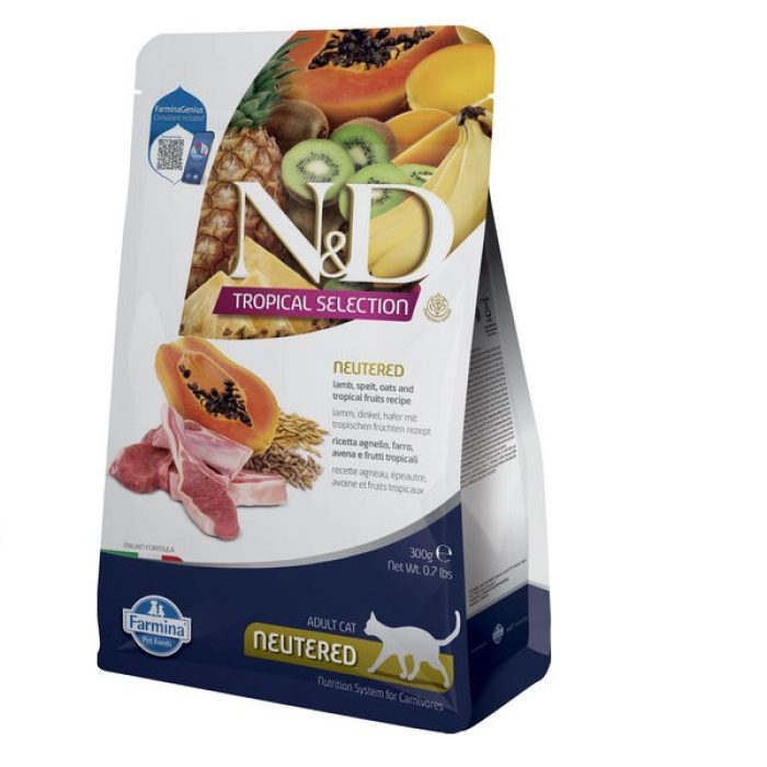 Сухий низькозерновий корм Farmina N&D TROPICAL SELECTION для стерилізованих котів, з ягням та фруктами,  (42118) 300 г
