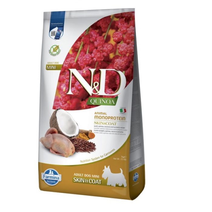 Farmina Dog сухой корм N&D Quinoa Skin&Coat ADULT MINI при пищевой аллергии с перепелом, киноа, кокос и куркума