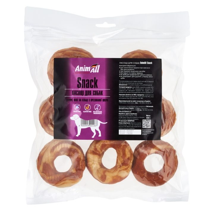 Лакомство AnimAll Snack куриное филе на кольце из прессованной кожи для собак 500 г