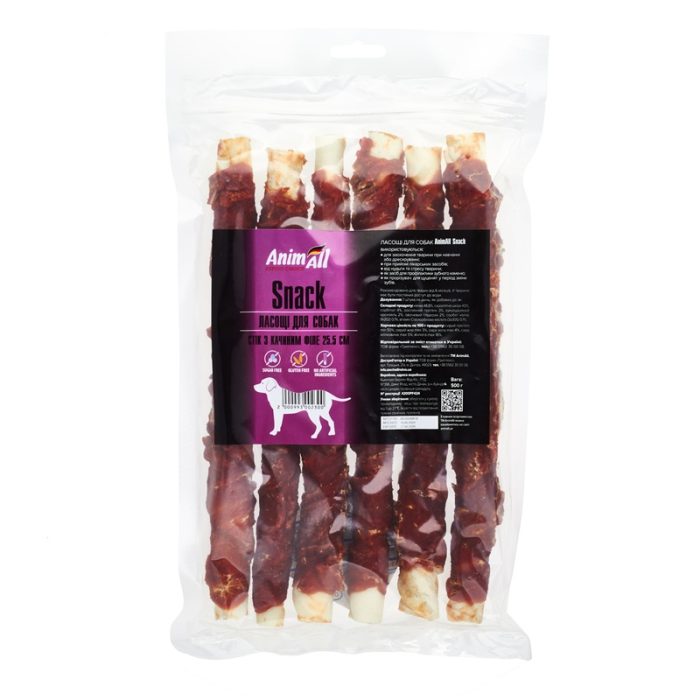 Ласощі AnimAll Snack стік з качиним філе 25.5*3 см для собак, 500 г (6 шт)