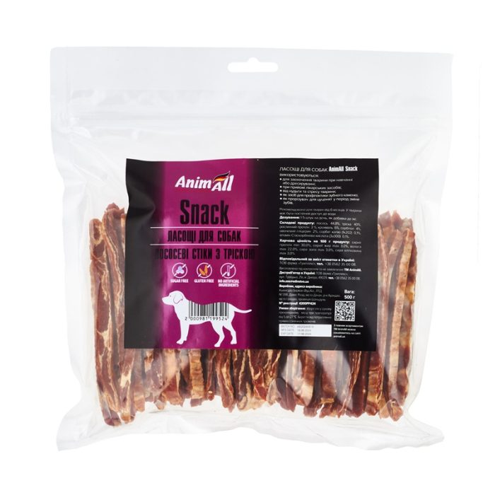 Ласощі AnimAll Snack лососеві стіки з тріскою для собак 500 г, 99524
