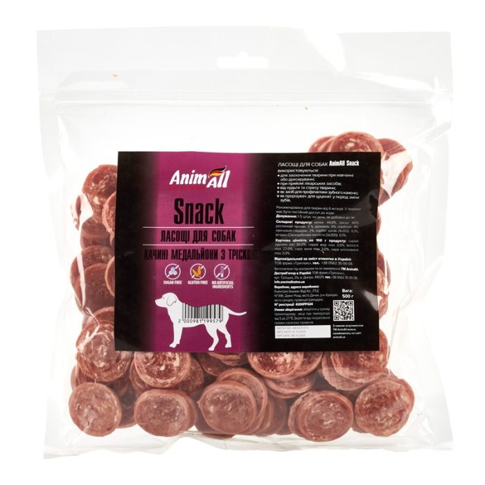 Ласощі AnimAll Snack качині медальйони з тріскою для собак 500 г, 99579