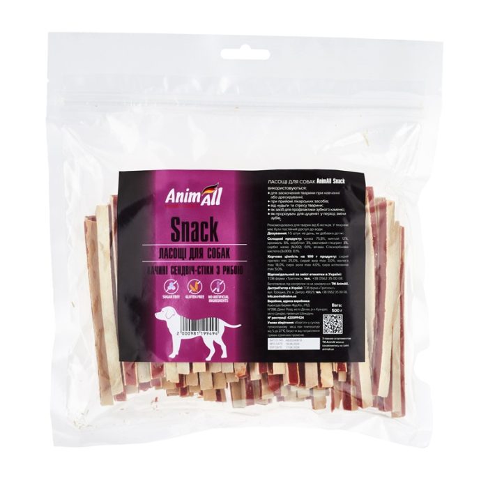 Лакомство AnimAll Snack утиные сэндвич-стики с рыбой для собак 500 г, 99494