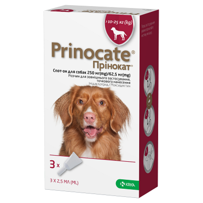 Prinocate (Принокат) краплі на холку від бліх, кліщів та гельмінтів для собак 10-25, 1піпетка