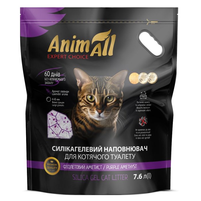 AnimAll "Фіолетовий Аметист" - Силікагелевий наповнювач для котячого туалету, 3,8 кг/7,6л