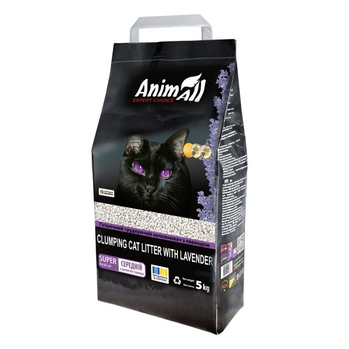AnimAll Наповнювач для котячого туалету Бентонітовий комкуючий з ароматом лаванди, 5 кг (6 л)