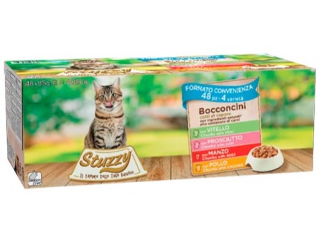 Stuzzy Cat Multipack ШТУЗИ МУЛЬТИПАК консервы в соусе для котов, влажный корм, 4,08 кг.(по 12 штук каждого из 4-х вкусов)