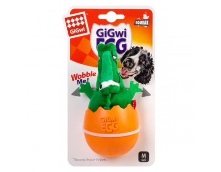 Игрушка для собак Крокодил-неваляшка с пищалкой GiGwi EGG, текстиль, резина, 14 см