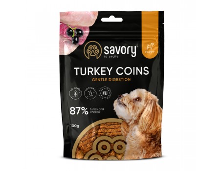 Джерки Savory Puppy Coins With Turkey, монетки для щенков с индейкой, 100 г