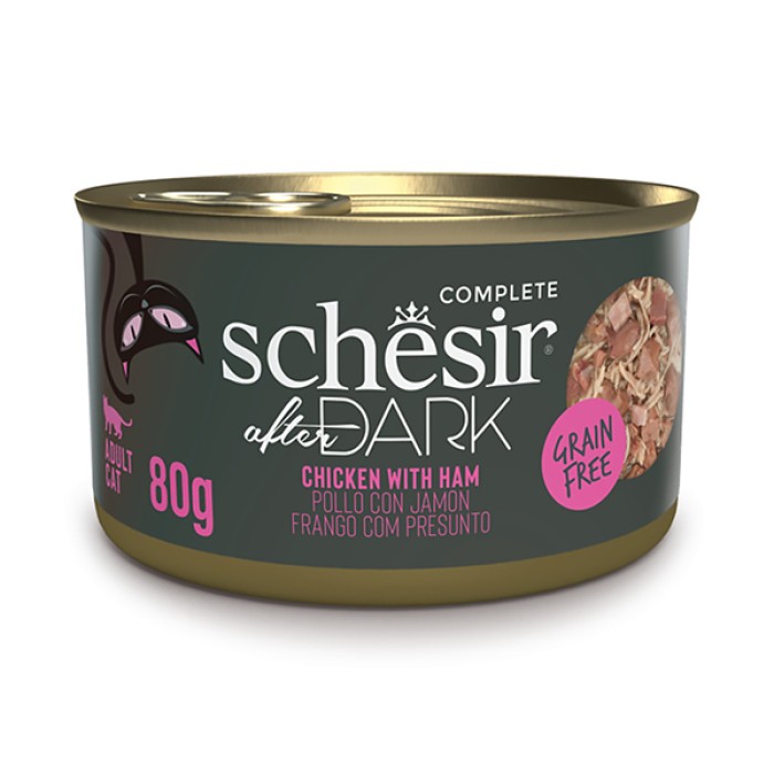Вологий корм Schesir After Dark Chicken, КУРКА З ШИНКОЮ в бульйоні, банка 80 г