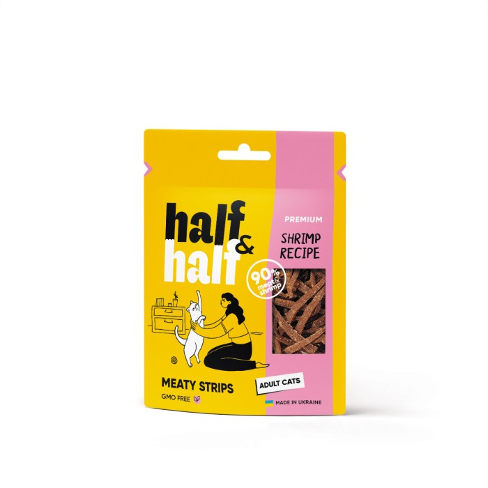 Ласощі для котів Half&Half м'ясні смужечки з креветкою, 50 г