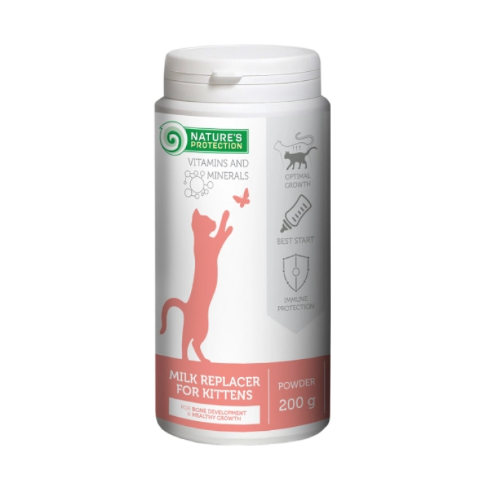 Nature's Protection Kitty-milk, заменитель молока для котят для развития костей и здорового роста, 200 г,