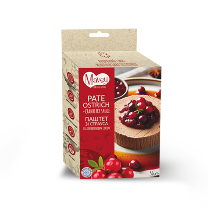 Лакомство для собак Mavsy Freeze dried, паштет из страуса с клюквенным соусом, 50 г