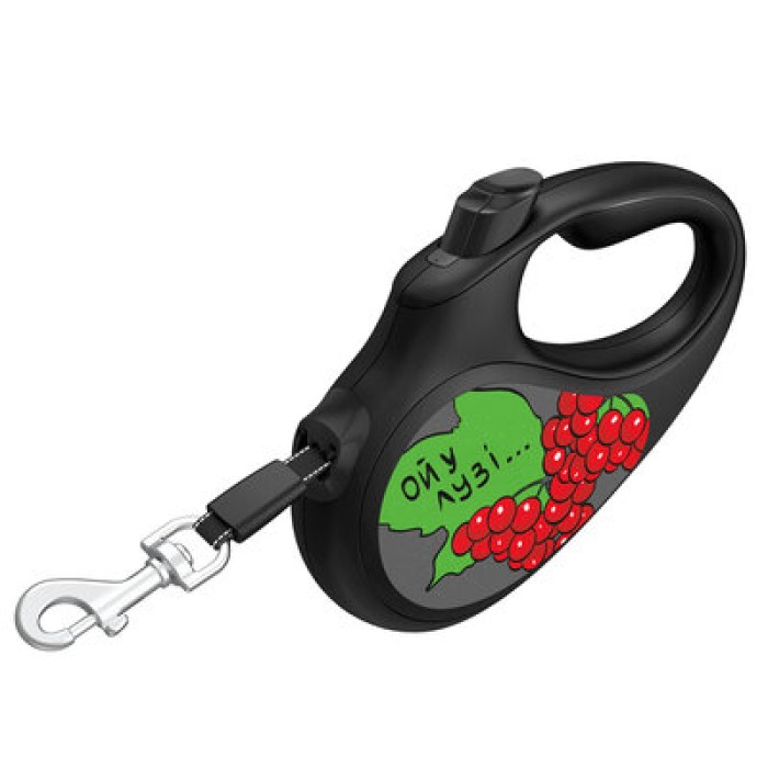 Повідець-рулетка для собак WAUDOG R-leash  "Калина" M до 25 кг 5м світловідбивна стрічка чорний