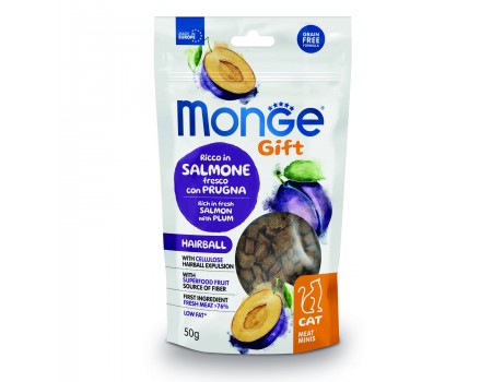 Мясное лакомство Monge Gift Cat Hairball лосось со сливой 50 г