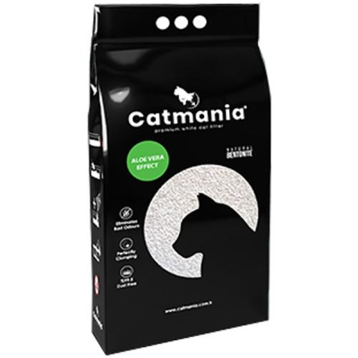 Бентонитовый наполнитель Catmania для кошек с запахом алое вера, зеленые гранулы, 5 л