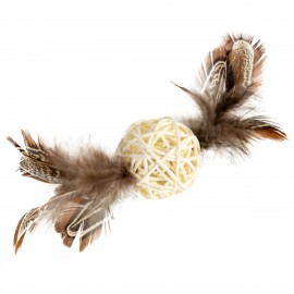 Іграшка для котів Плетений м'ячик з дзвіночком і пір'ям GiGwi Catch&sc..