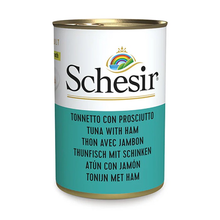 Вологий корм для котів Schesir Tuna with Ham ШЕЗІР ТУНЕЦЬ З ШИНКОЮ в бульйоні, банка 140 г