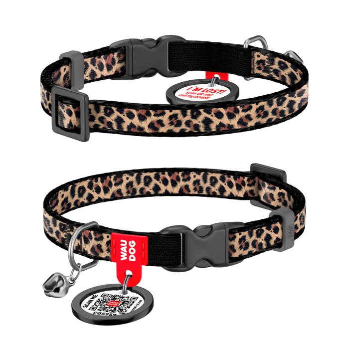 Нашийник для котів WAUDOG Nylon з QR "Леопард", нейлоновий, XS, Ш 10 мм, Д 20-30 см