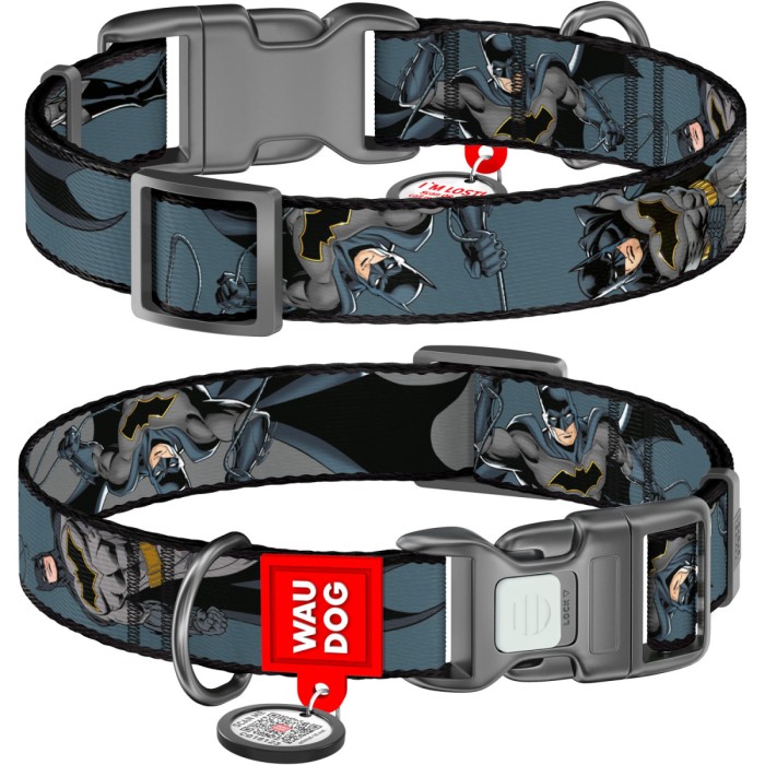 Нашийник для собак нейлоновий WAUDOG Nylon з QR малюнок "Тінь Бетмена",  XL, Ш 25 мм, Д 37-58 см