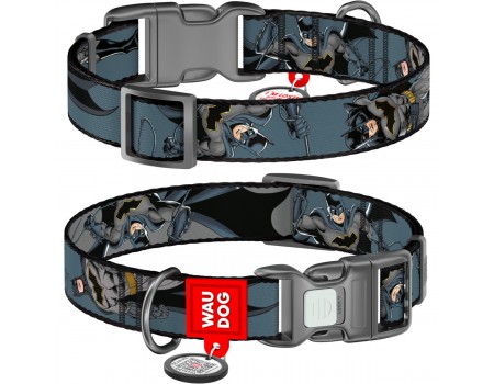 Нашийник для собак нейлоновий WAUDOG Nylon з QR малюнок "Тінь Бетмена",  S, Ш 15 мм, Д 25-35 см