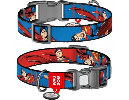 Нашийник для собак нейлоновий WAUDOG Nylon з QR малюнок "Сила Супермена",  S, Ш 15 мм, Д 25-35 см