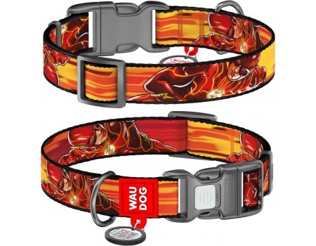 Нашийник для собак нейлоновий WAUDOG Nylon з QR малюнок "Швидкість Флеша",  M, Ш 20 мм, Дл 28-40 см