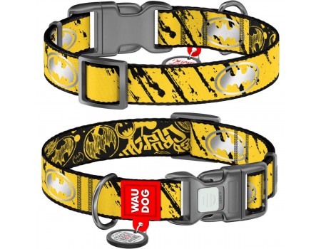 Нашийник для собак нейлоновий WAUDOG Nylon з QR світловідбивний, "Бетмен Ескіз", S, Ш 15мм Д 25-35см