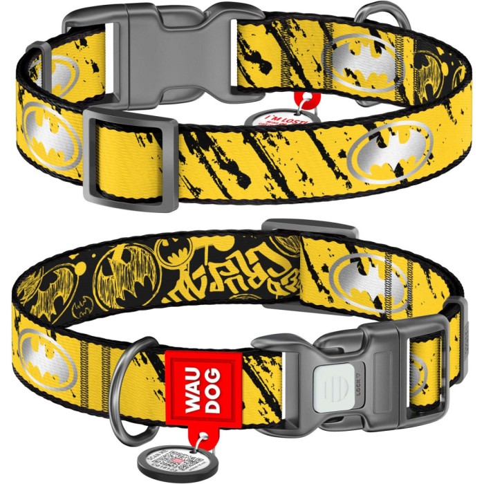 Нашийник для собак нейлоновий WAUDOG Nylon з QR світловідбивний, "Бетмен Ескіз" L, Ш 25мм Д 33-49см